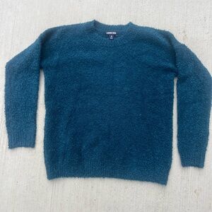 Lands' End Women’s Teal Blue Fuzzy Crewneck Sweater